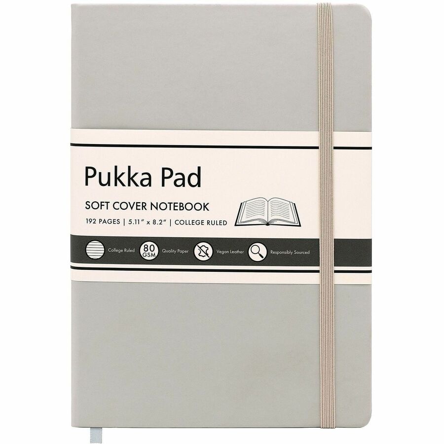 Pukka Pads Signature Notebook - 1 Subject(s) - 96 Sheets - 192 Pages - Casebound/Sewn - College Ruled Front Ruling - Ruled Margin - 80 g/m², Grammage - A5 - 5 7/64" x 8 1/5" Sheet Size - Cream Paper - Oatmeal Vegan Leather Cover - Soft Cover, Note...