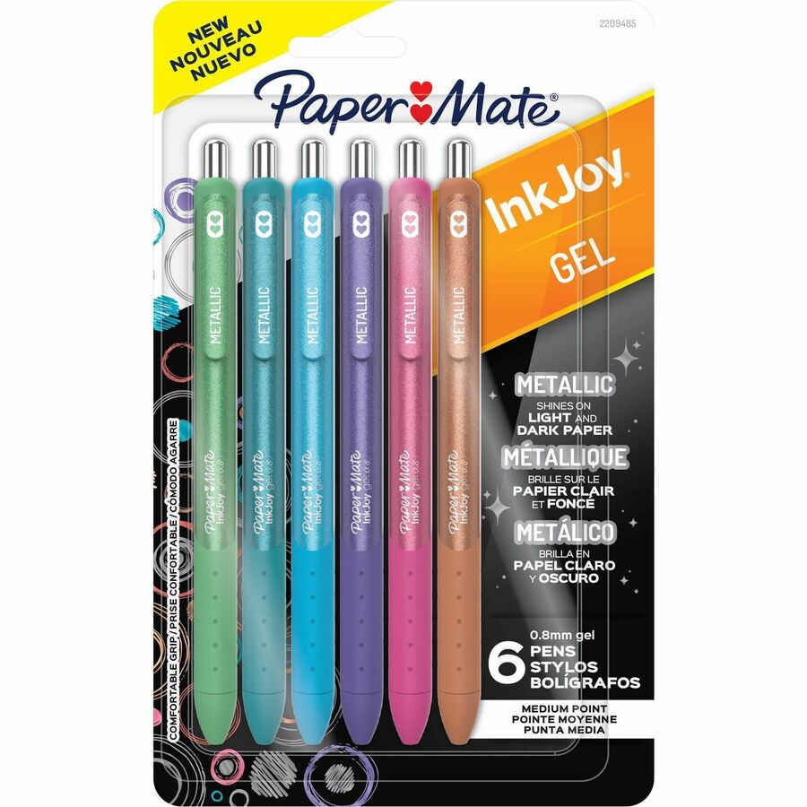 Paper Mate InkJoy Gel Pens - Assorted, Metallic Ink - Gel-based - 6 / Pack