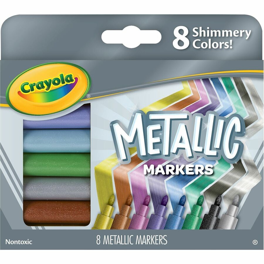 Crayola 8-color Metallic Markers - Metallic, Purple Steel, Gold Ingot, Pink Bling, Black Iron, Cobalt Blue, Slick Silver, Green Machine, Copper Mine Ink - 8 / Pack