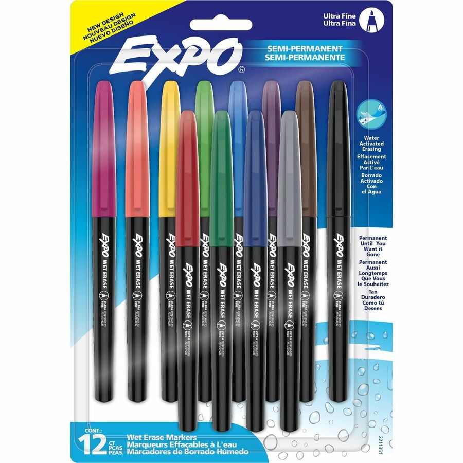 Expo Wet-Erase Markers - Erasable - Assorted Ink - 12 / Pack