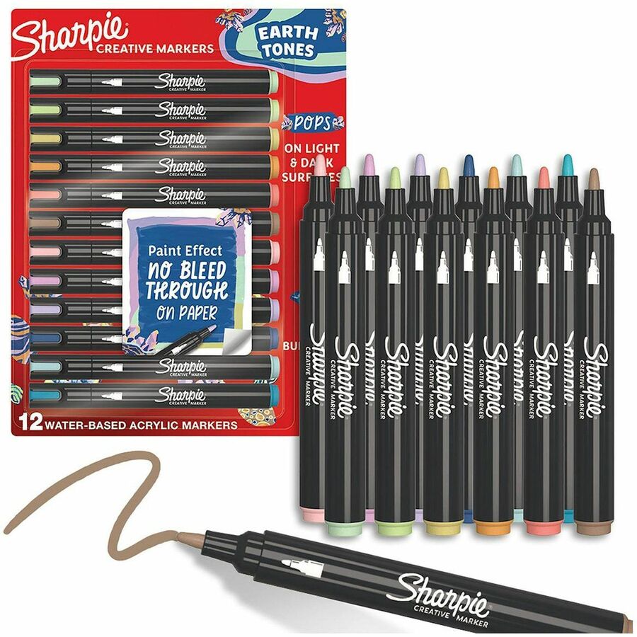 Sharpie Creative Markers - Assorted, Navy, Coral, Lime, Lilac Ink - Water Based - 12 / Pack