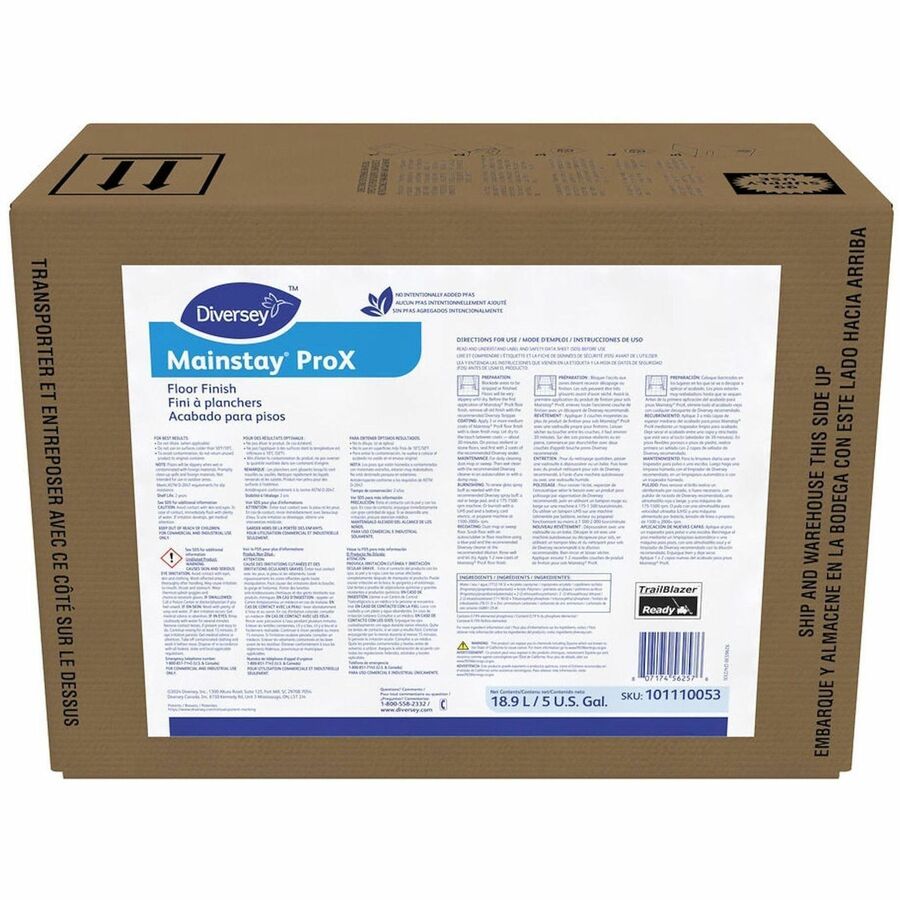 Diversey Mainstay ProX Floor Finish - For Multi Surface - Ready-To-Use - Liquid - 640 fl oz (20 quart) - 9 pH - Ammonia Scent - Recommended For: Scratch Remover, Scuff Mark Remover - Versatile, Durable - White - 1 Carton