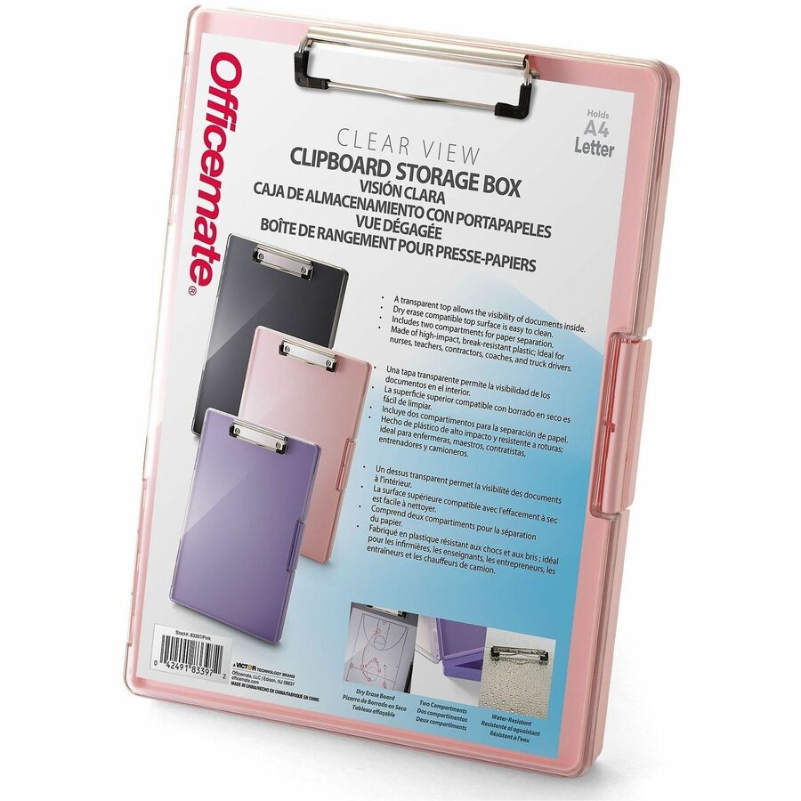 Officemate Clipboard Storage Boxes - Storage for Document, Paper - Plastic - Pink - 1 Each