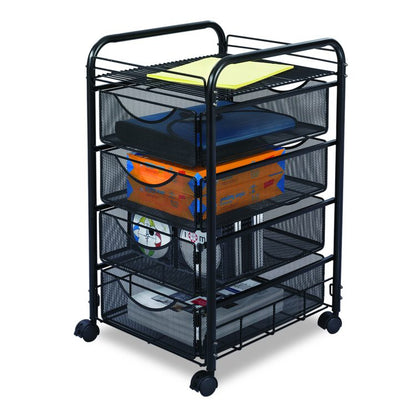 Onyx Mesh Mobile File with Four Supply Drawers, Metal, 1 Shelf, 4 Drawers, 15.75" x 17" x 27", Black