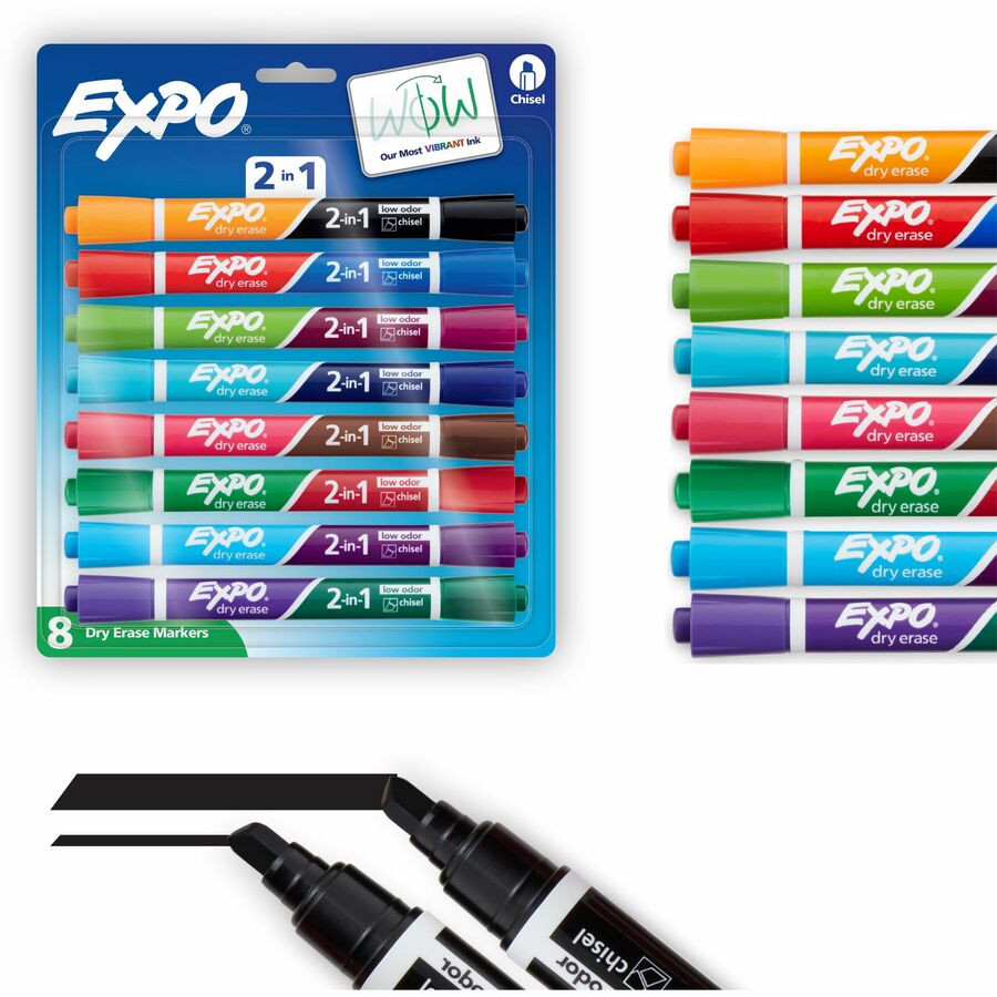 Expo 2-in-1 Dry Erase Markers - Erasable - Assorted Ink/ - 8 / Pack