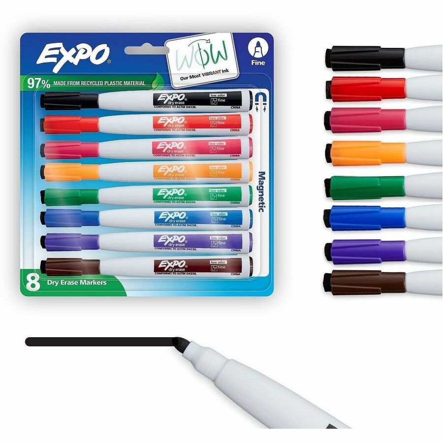Expo Eraser Cap Fine Magnetic Dry Erase Markers - Erasable - Assorted Ink/ - 8 / Pack