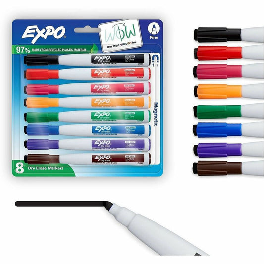 Expo Eraser Cap Fine Magnetic Dry Erase Markers - Erasable - Assorted Ink/ - 8 / Pack