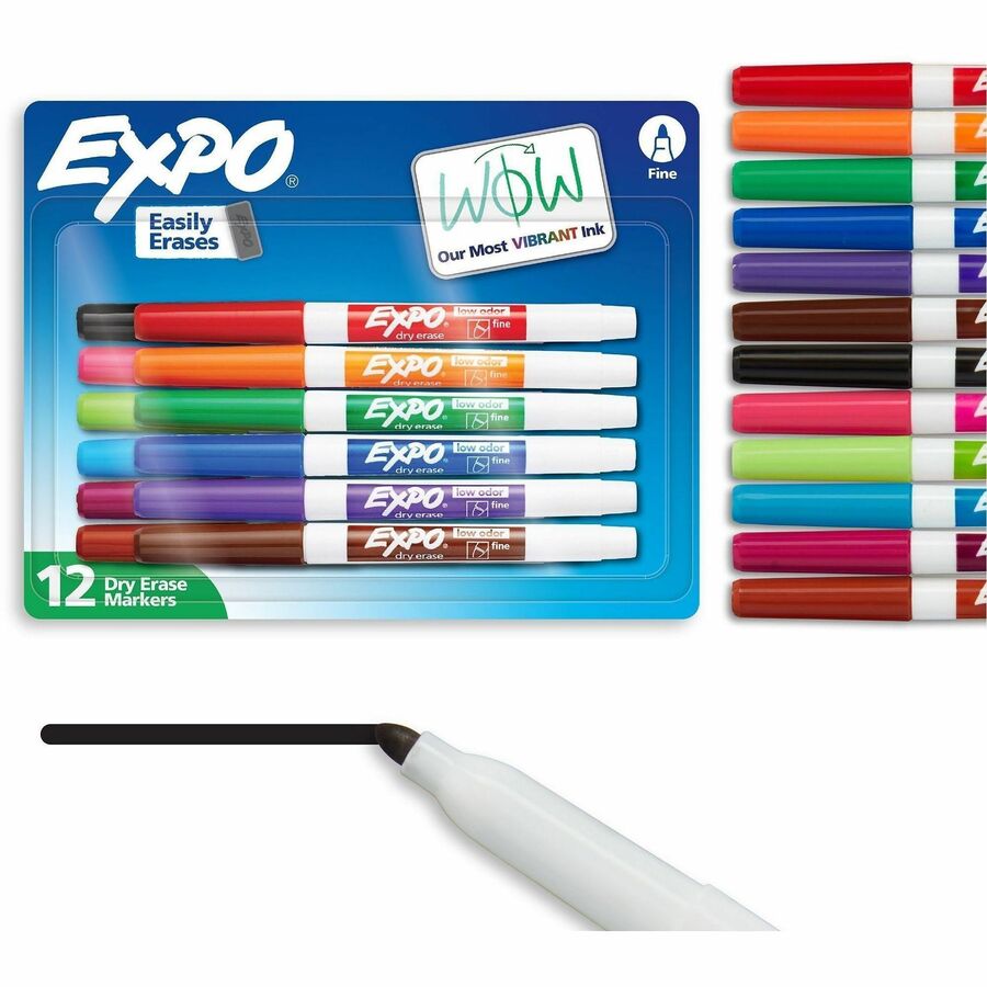 Expo Low-Odor Dry Erase Markers - Erasable - Assorted Ink - Dry - 12 / Set