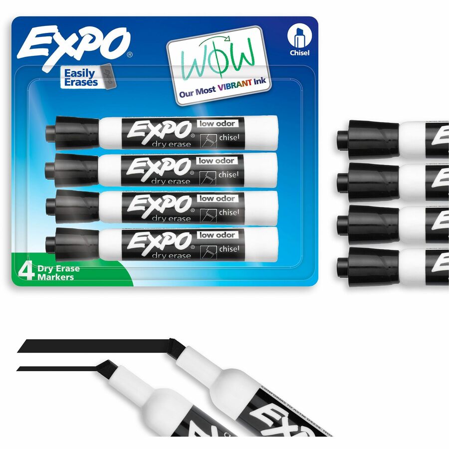 Expo Dry Erase Chisel Tip Markers - Erasable - Black Ink - Dry - 4 / Pack