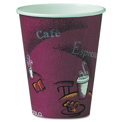 Paper Hot Drink Cups in Bistro Design, 8 oz, Maroon, 500/Carton