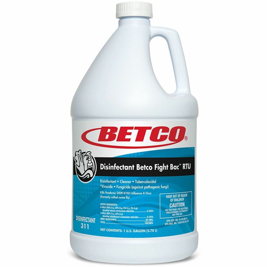 Betco Fight-Bac RTU Disinfectant Cleaner - For Multipurpose - Ready-To-Use - Spray - 128 fl oz (4 quart) - 11.7 pH - Citrus Floral Scent - Non-porous, Quick Drying, Virucidal, Disinfectant, Anti-bacterial, Rinse-free, Deodorize - Clear - 4 / Carton