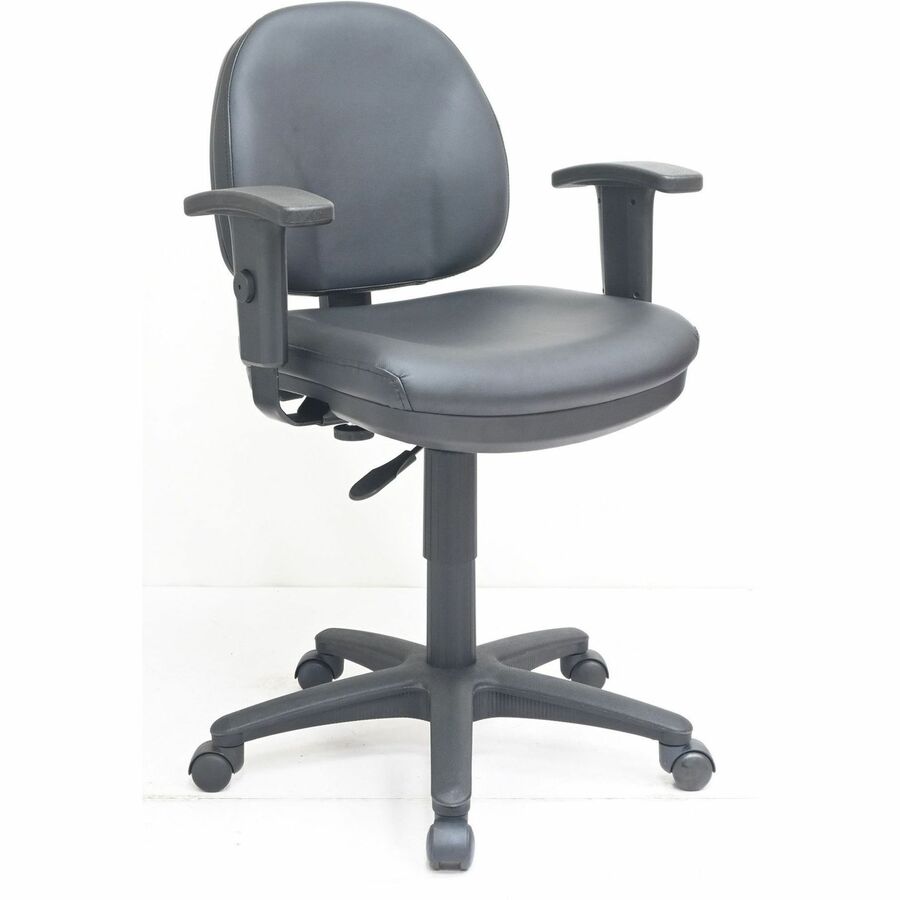 Lorell Millenia Series Pneumatic Adjustable Task Chair - Vinyl Seat Material - Vinyl Back Material - 5-star Base - Black - Vinyl, Plastic - 1 Each
