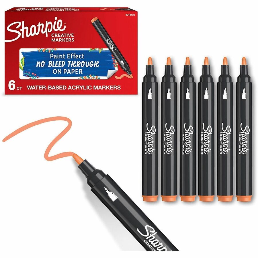 Sharpie Creative Markers - Orange Ink - Water Based, Acrylic Based - 6 / Box