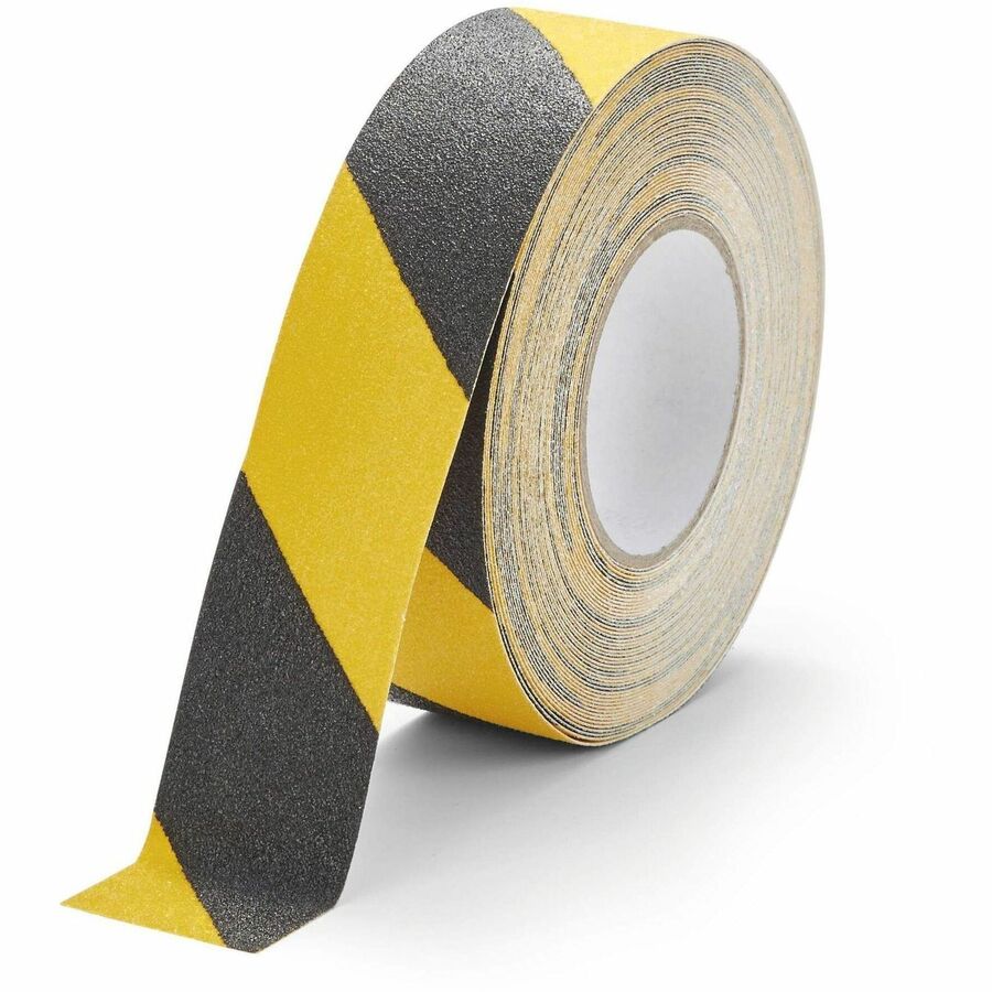 DURABLE Floor Marking Tape DURALINE&reg, GRIP 50mm color - 16.40 yd Length x 1.97" Width x 27.6 mil Thickness - Black, Yellow - Aluminum, Plastic - Abrasion Resistant, Slip Resistant - For Floor Marking, Ramp, Outdoor, Indoor, Industrial - 1 Roll