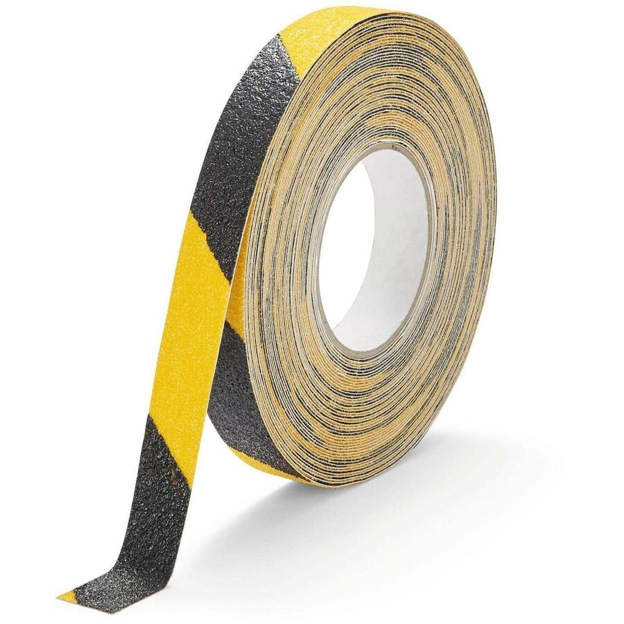DURABLE Floor marking tape DURALINE GRIP+ 25mm color - 16.40 yd Length x 0.98" Width x 27.6 mil Thickness - Black, Yellow - Aluminum, Plastic - Abrasion Resistant, Slip Resistant - For Floor Marking, Industrial, Ramp, Outdoor, Indoor - 1 Roll