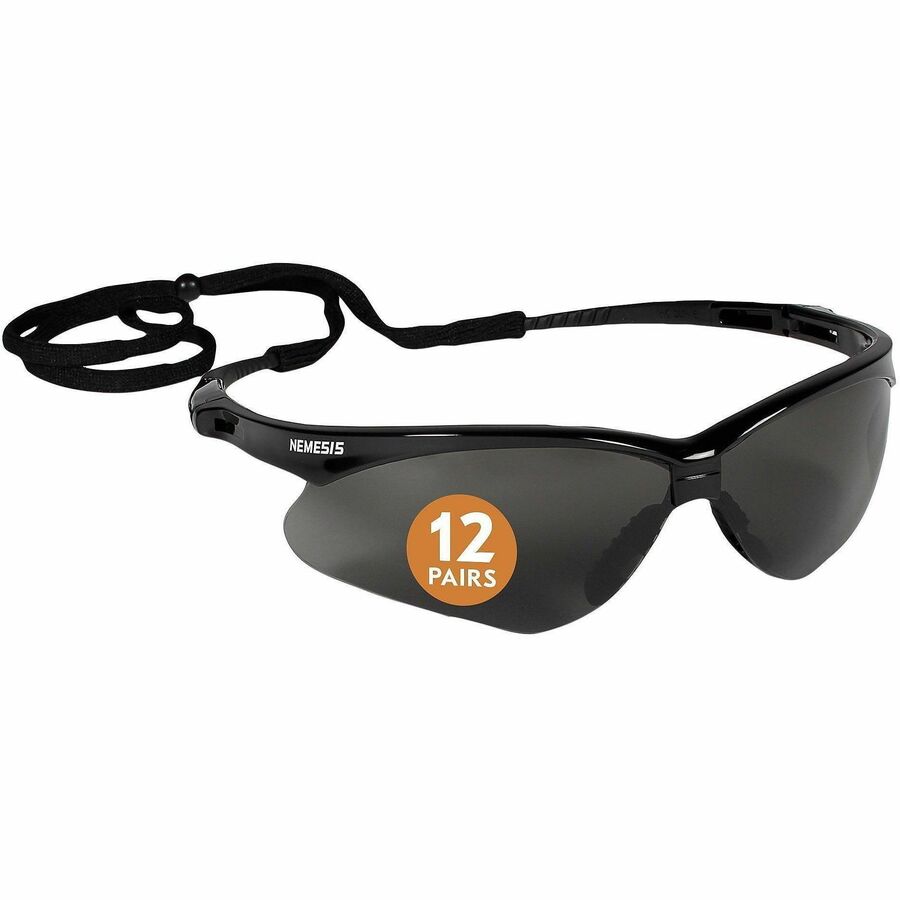 Ansell Health Nemesis Safety Glasses - Recommended for: Manufacturing, Construction - Eye, UVA, UVB, UVC, Fog Protection - Polycarbonate - Smoke Lens - Black Frame - Anti-fog, Wraparound Frame, Sweat Resistant, Flexible, Neck Cord, Non-slip, Durable, L...