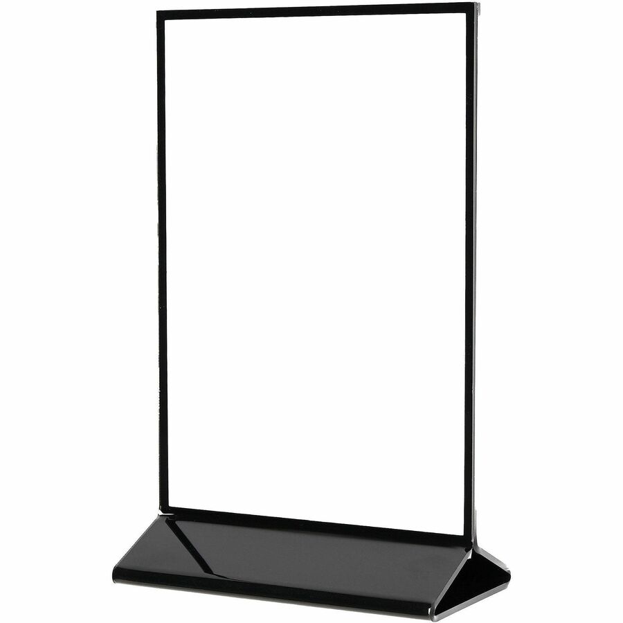 Deflecto Double-Sided Sign Holder w/Base - Support 4" x 6" Media - Portrait, Vertical - 7" Height x 4.3" Width x 2.3" Depth - Plastic, Polystyrene - Clear, Black - Top Loading, Side-loading, Sturdy, Double-sided - 1 Each