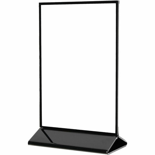 Deflecto Double-Sided Sign Holder w/Base - Support 4" x 6" Media - Portrait, Vertical - 7" Height x 4.3" Width x 2.3" Depth - Plastic, Polystyrene - Clear, Black - Top Loading, Side-loading, Sturdy, Double-sided - 1 Each