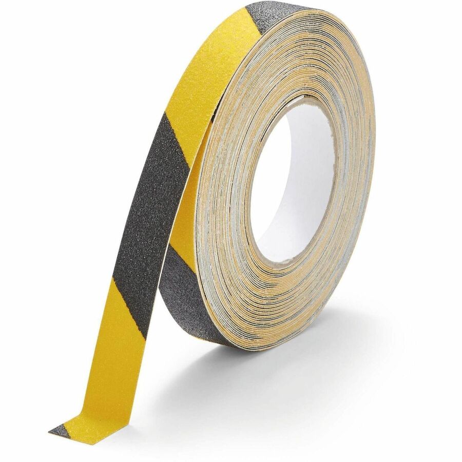 DURABLE Floor Marking Tape DURALINE GRIP 25mm color - 16.40 yd Length x 0.98" Width x 27.6 mil Thickness - Yellow, Black - Aluminum, Plastic - Abrasion Resistant, Slip Resistant - For Marking, Floor Marking, Industrial, Ramp, Outdoor, Indoor - 1 Roll