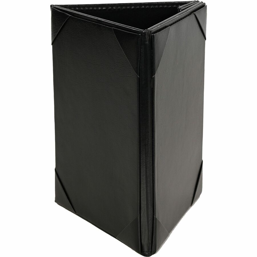 Deflecto Three-Panel Table Tent - Support 5" x 7" Media - Leather, Leatherette - Black - Magnetic, Foldable - 1 Each