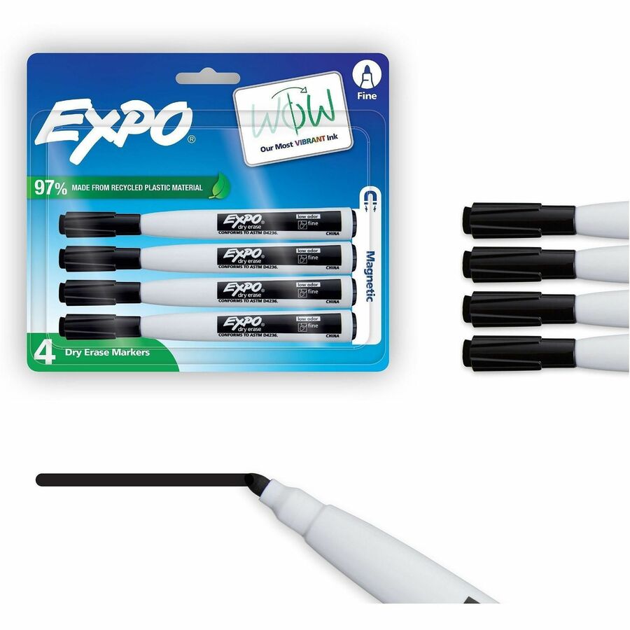 Expo Magnetic Dry Erase Markers - Erasable - Black Ink - Dry - 4 / Pack