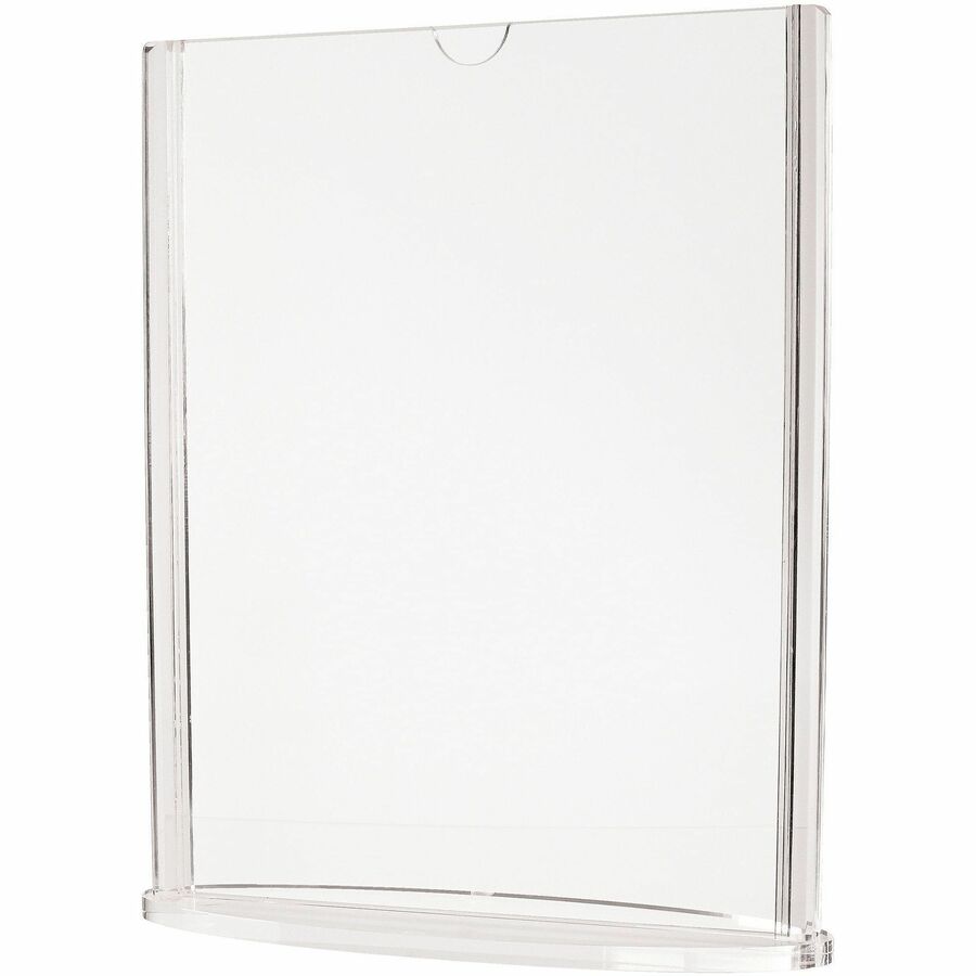 Deflecto Double-Sided Sign Holder w/Base - Support 5" x 7" Media - Vertical, Portrait - 7.5" Height x 6.1" Width x 2.1" Depth - Acrylic, Plastic, Polymethyl Methacrylate (PMMA) - Clear - Top Loading, Side-loading, Double-sided, Sturdy - 1 Each