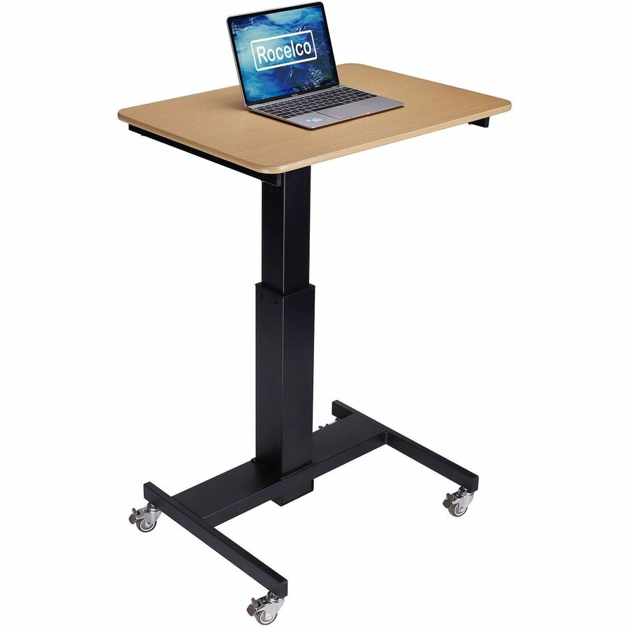 Rocelco Sit-to-Stand School Desk with Book Box - 20 lb Load Capacity - 42" Height x 28" Width x 20" Depth - Desk - Wood Grain - Brown - For School, Monitor, Notebook, Student, Storage, Classroom, Book, Home - Gas Spring, Sit-stand, Adjustable, Lockable...