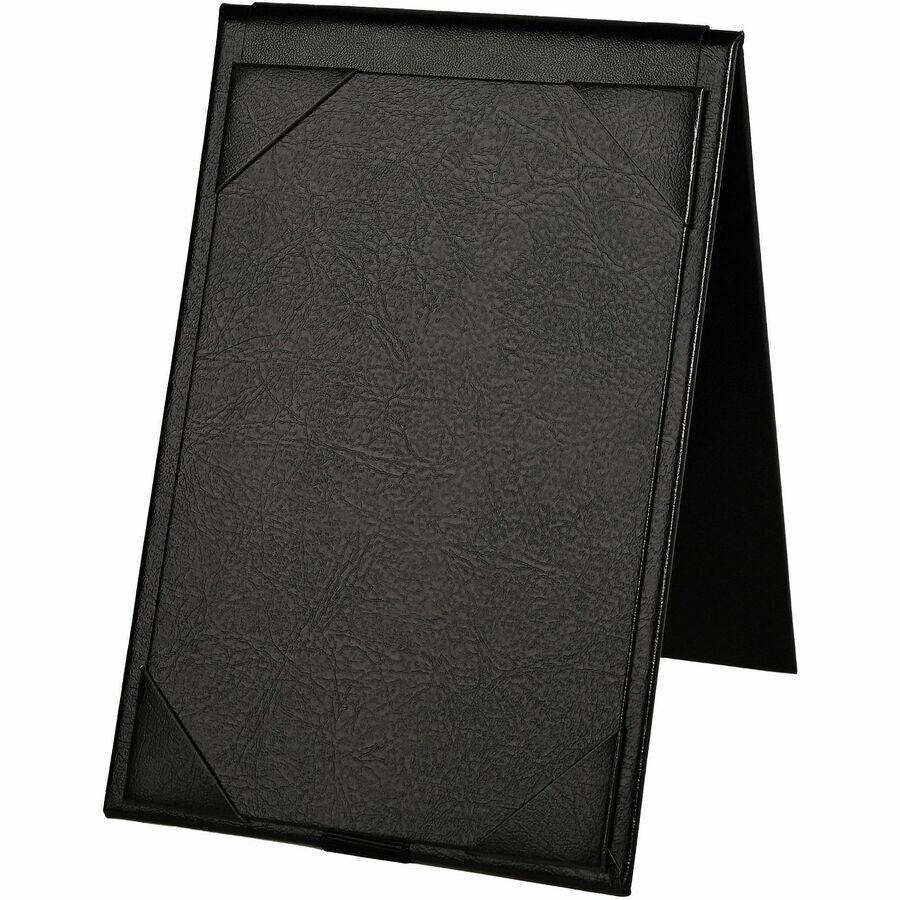 Deflecto Double-Sided A-Frame Table Tent - Support 4" x 6" Media - Leatherette, Leather - Black - Foldable, Double-sided - 1 Each
