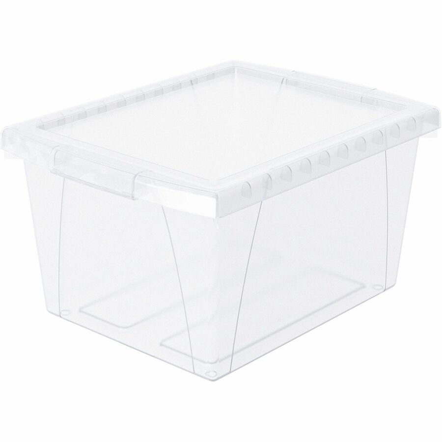 Storex Stackable Storage Bin w/Lid - External Dimensions: 13.6" Width x 11.3" Depth x 7.8" Height - 4 gal - Lid Closure - Stackable - Plastic - Clear - For Document, Office Supplies, Stationary, Letter, Paper, File - 1 Each