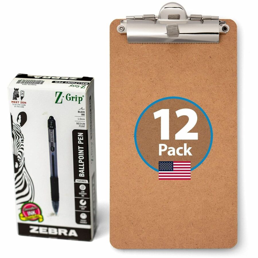 Officemate Memo/Receipt-Sized Clipboards with Zebra Pens - Storage for Receipt - Hardboard - Wood - 1 Carton
