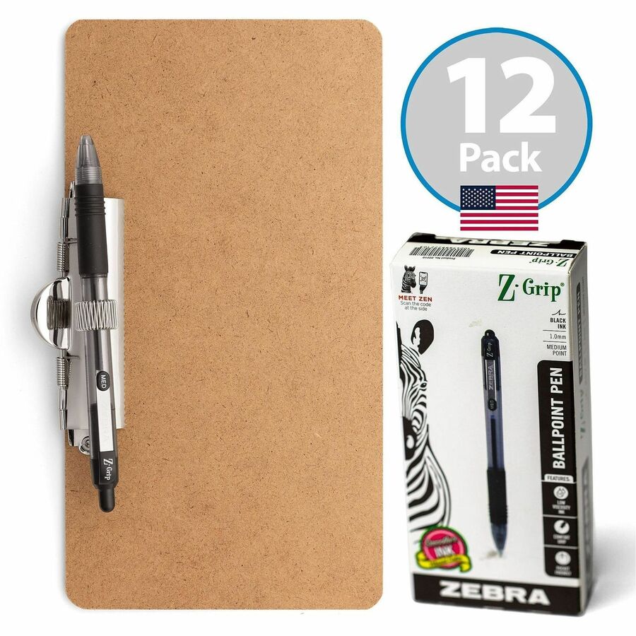 Officemate Landscape Memo/Receipt-Sized Clipboards with Zebra Pens - Storage for Receipt - Hardboard - Wood - 1 Set