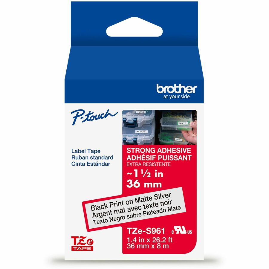 Brother P-touch Tze Label Tape - 1 27/64" Width - Matte Silver - Laminated - Water Resistant - 1 Each