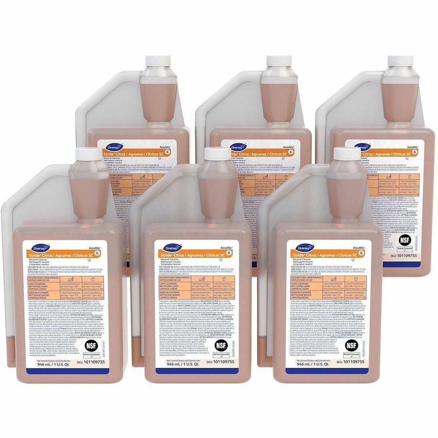 Diversey Neutral Floor Cleaner - For Floor - Concentrate - 32 fl oz (1 quart) - Citrus Scent - Non Alkaline, Film-free, Rinse-free, Low Foaming - Orange Spray - 6 / Carton