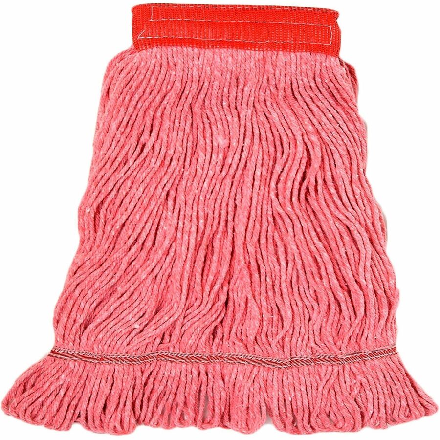 Genuine Joe 5" Looped End Wet Mop - Large - Looped Ends, 4-ply, Headband, Fray Resistant, Durable, Launderable, Reusable, Tailband - Cotton, Synthetic, Yarn, Vinyl, Mesh, Woven, Polyester - Red - 1 Each