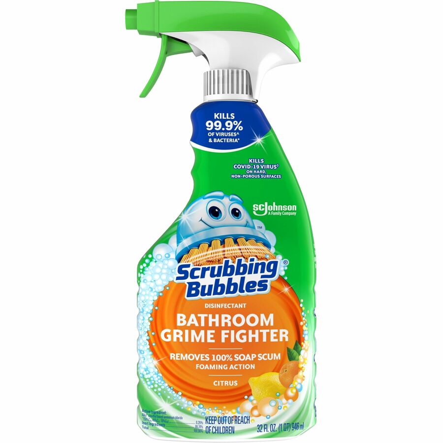 Scrubbing Bubbles&reg, Grime Fighter Spray - For Multipurpose - Spray - 32 fl oz (1 quart) - Fresh Citrus Scent - Disinfectant, Pleasant Scent - Green - 8 / Carton