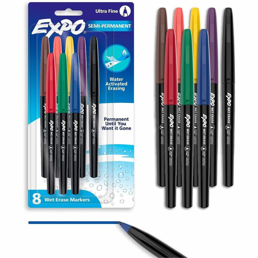 Expo Wet Erase Markers, Ultra Fine Tip - Erasable - Assorted Ink - Glass, Calendar - 8 / Pack