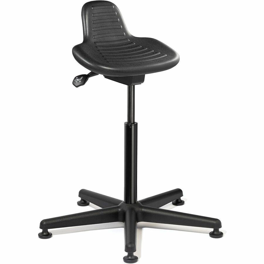 BEVCO Sit Stand Series Stool - Black Seat Color - Polyurethane Seat Material - 5-star Base - Black - 1 Each