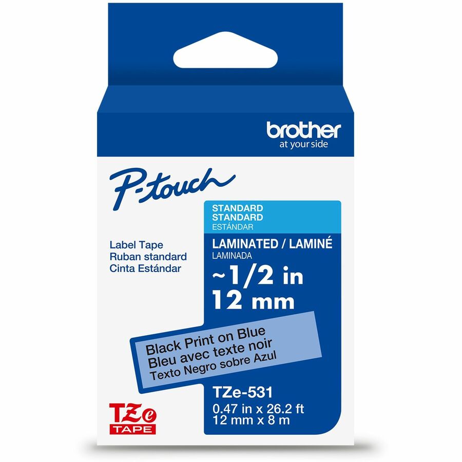 Brother Genuine P-touch TZe531 BK on BK Label Tape, Laminated, 12mmX8m - 15/32" Width - Blue - Laminated - Water Resistant - 1 Each