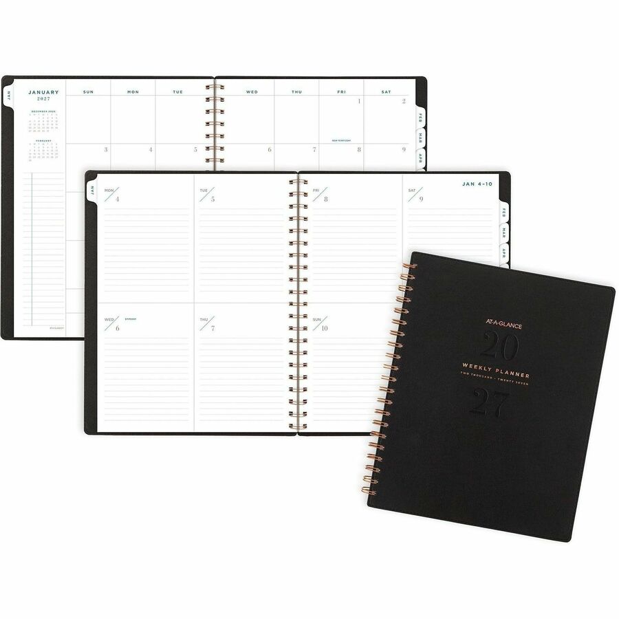 At-A-Glance Signature Planner - Weekly, Monthly - 12 Month - January 2027 to December 2027 - Letter - 8 1/2" x 11" Sheet Size - Twin Wire - Black - Paper - 1 Each