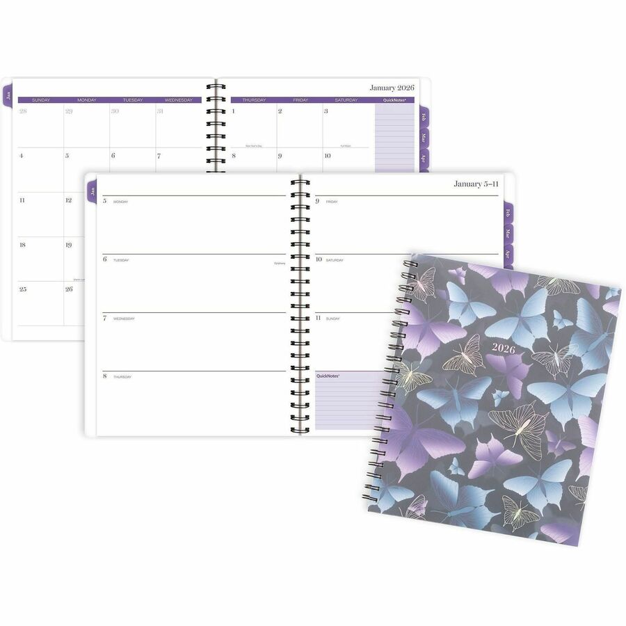 At-A-Glance Mariah Weekly Monthly Planner - Weekly, Monthly - 12 Month - January 2027 to December 2027 - 1 Week Double Page Layout - Letter - 8 1/2" x 11" Sheet Size - Twin Wire - Blue, Purple, Mariah - Poly Cover - 1 Each