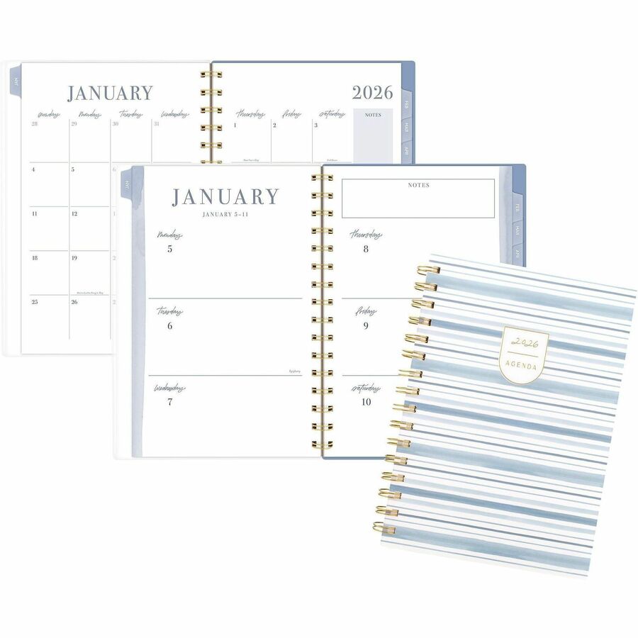 Cambridge Leah Bisch Weekly Monthly Planner - Weekly, Monthly - 12 Month - January 2027 to December 2027 - 5 1/2" x 8 1/2" Sheet Size - Twin Wire - Ciara Stripe - Poly Cover - 1 Each
