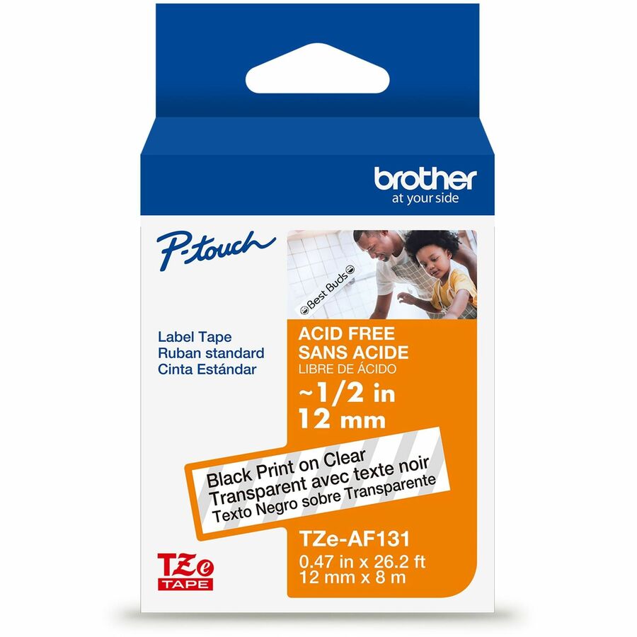Brother Tze-AF131G Label Tape - Thermal - Black on Clear - Laminated - 26.25 ft Roll Length - For Label Printer, Label Maker - 1 Each