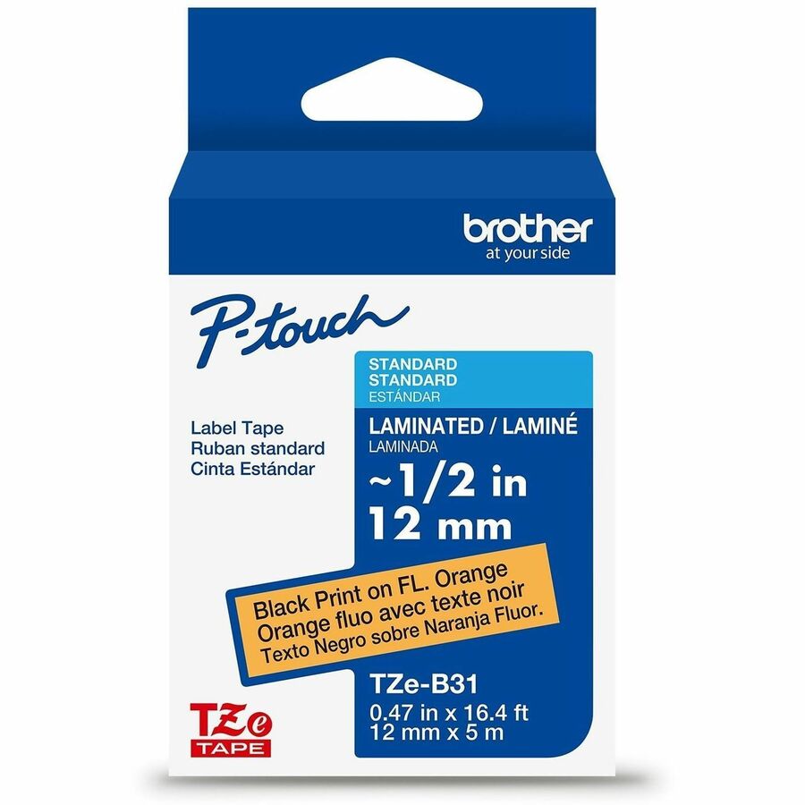 Brother P-touch TZe Laminated Label Tape - - DiameterTape - Orange - Laminated - 26.20 ft Roll Length - For Label Maker - 1 Each