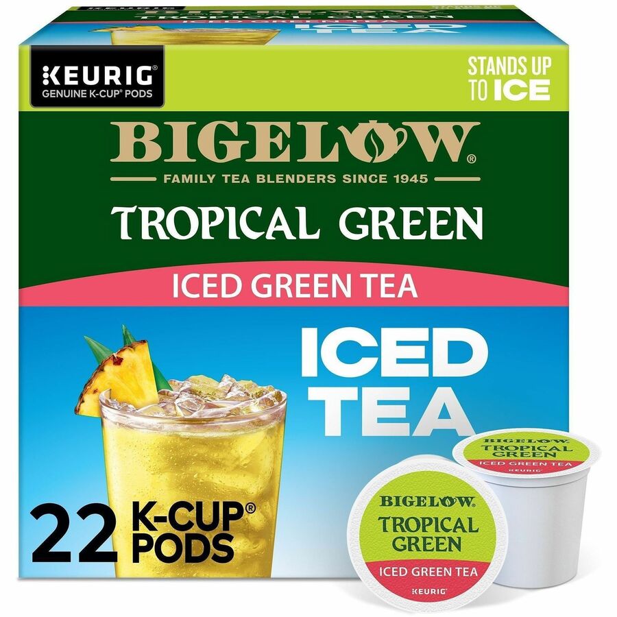 Bigelow&reg, Tropical Iced Green Tea Iced Green Tea K-Cup - Compatible with Keurig K-Cup Brewer - Iced Green Tea - Caffeinated - Kosher - 22/Box - 4 / Carton