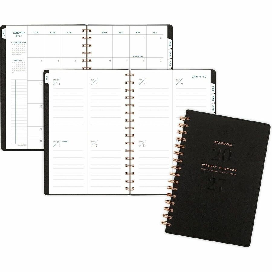 At-A-Glance Signature Large Wkly/Mthly Planner - Large - Weekly, Monthly - 13 Month - January 2027 to January 2028 - 5 1/2" x 8 1/2" Sheet Size - Twin Wire - Black - Paper - 1 Each