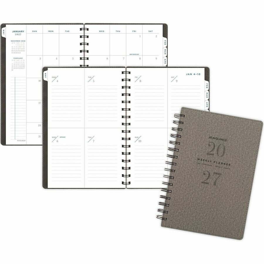 At-A-Glance Signature Large Wkly/Mthly Planner - Large - Weekly, Monthly - 13 Month - January 2027 to January 2028 - 5 1/2" x 8 1/2" Sheet Size - Twin Wire - Gray - Paper - 1 Each