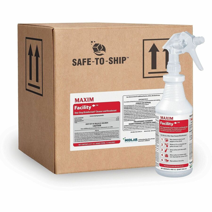 Maxim Facility+ One-Step Disinfectant - For Multi Surface, Multipurpose - Concentrate - Liquid - 128 fl oz (4 quart) - Recommended For: Odor Remover, Mildew Odor Remover, Bacteria Remover, Germs Remover, Virus Remover, Mold Remover - Deodorize, Fragran...