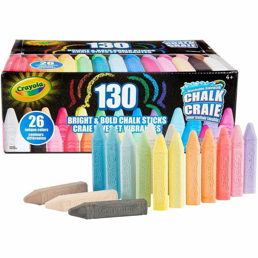 Crayola Washable Sidewalk Chalk - Assorted - For Sidewalk, Driveway - Washable, Anti-Roll Shape, Non-toxic - 130 / Pack