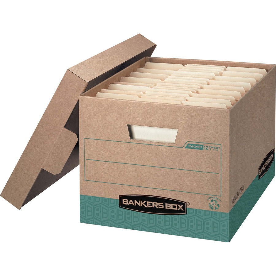 Bankers Box Recycled R-Kive File Storage Box - Internal Dimensions: 12" Width x 15" Depth x 10" Height - External Dimensions: 12.8" Width x 16.5" Depth x 10.4" Height - 800 lb - Media Size Supported: Letter, Legal - Lift-off Closure - Heavy Duty - Stac...