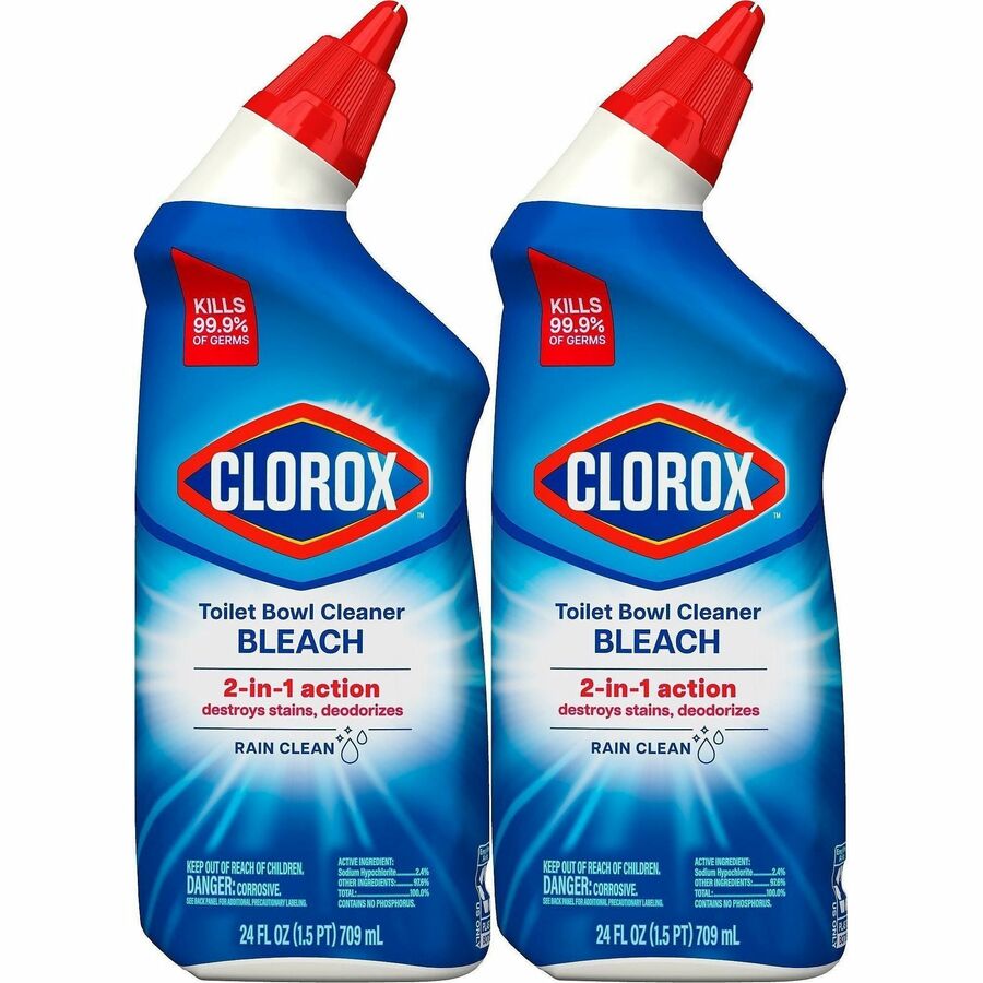 Clorox Toilet Bowl Cleaner with Bleach - For Toilet, Toilet Bowl - 24 fl oz (0.8 quart) - Rain Clean Scent - Recommended For: Stain Remover, Odor Remover, Bacteria Remover, Germs Remover, Mold Remover, Mildew Remover - Deodorize, Disinfectant, Phosphor...